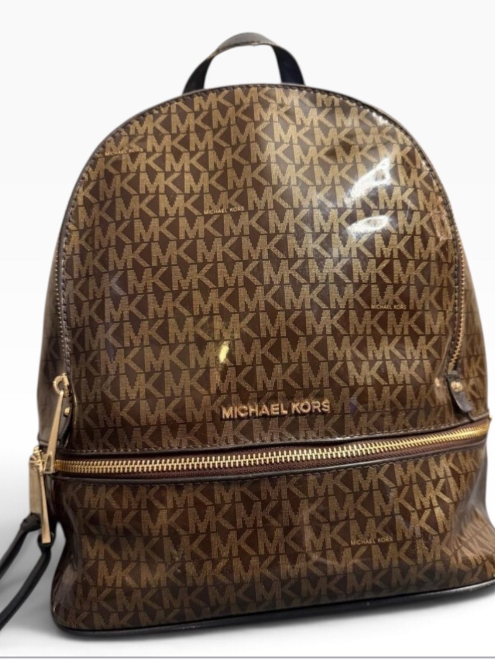 Michael Kors Brown MK Logo Dome Backpack with Gold Hardware
